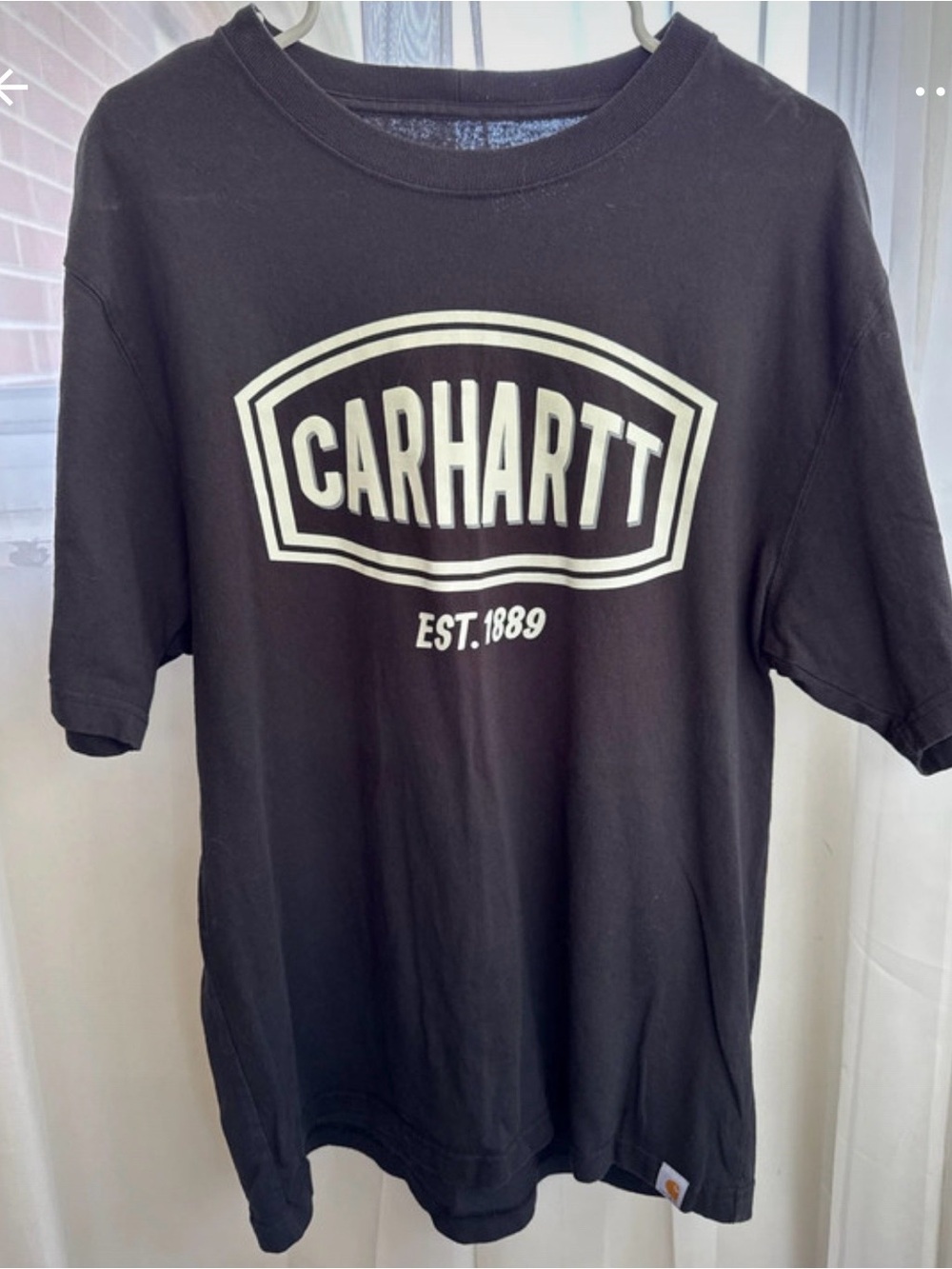 Carhartt Navy Short-Sleeve Crewneck Logo Tee, Loose Fit, Sz M
